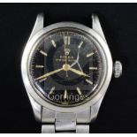 A gentleman's stainless steel Rolex Oyster Royal mid-size manual wind wrist watch, with black dial