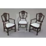 Denis Hillman. Three Hepplewhite style mahogany shield back miniature dining chairs, the splats