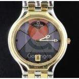 A gentlemen's stainless steel and gold Omega De Ville 'Symbol' wrist watch, with coloured dial and