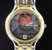 A gentlemen's stainless steel and gold Omega De Ville 'Symbol' wrist watch, with coloured dial and