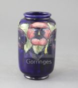 A Moorcroft pansy pattern vase, c.1940s, of unusual Chinese lantern shape, impressed mark