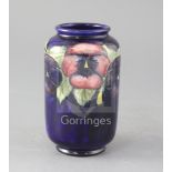 A Moorcroft pansy pattern vase, c.1940s, of unusual Chinese lantern shape, impressed mark