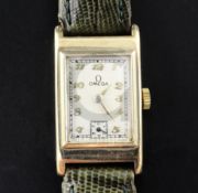 A lady's 1930's 9ct gold Omega wrist watch, with rectangular Arabic dial and subsidiary seconds,