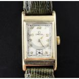 A lady's 1930's 9ct gold Omega wrist watch, with rectangular Arabic dial and subsidiary seconds,