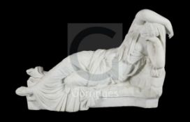 After Georges Bareau. A marble figure of Cleopatra reclining, height 20in. length 32in.