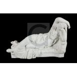 After Georges Bareau. A marble figure of Cleopatra reclining, height 20in. length 32in.