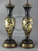 A pair of Bohemian gilt glass table lamps, overall height 35in.