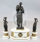 A mid 19th century French bronze mounted marble clock garniture, L.V.E. Robert, the breakfront 'D'