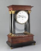 A late 18th century Austrian portico clock with musical movement, Carl Wurm, Vienna, the 5.25 inch