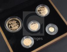 A Royal Mint 2009 Gold Proof Sovereign five-coin collection with COA and box