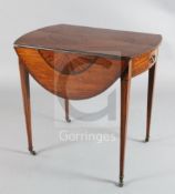 A Edwardian Sheraton revival inlaid satinwood Pembroke table, with frieze drawer, W.2ft 5in. D.1ft