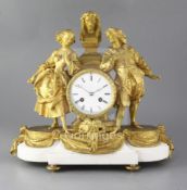 A third quarter of the 19th century French ormolu mounted marble mantel clock, the 3.75 inch