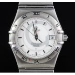 A gentlemen's stainless steel Omega Constellation Perpetual Calendar quartz wrist watch, with