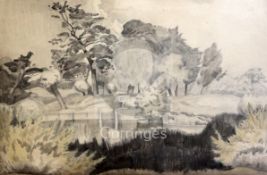 § John Nash (1893-1977)pencil and washThe Mill Pool, Normingfordsigned, Agnew & Sons label verso,