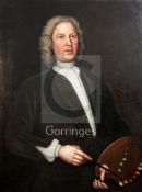 18th century English Schooloil on canvasHalf length portrait of an artist standing holding a