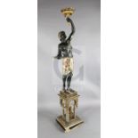 A 19th century Venetian painted and parcel gilt blackamoor torchere, the figure standing upon a