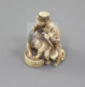 A Japanese ivory okimono of a family group, Meiji period, unsigned, 4.5cm highProvenance: