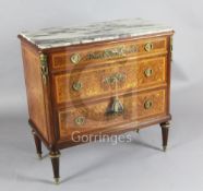 Francois Linke. A fine ormolu mounted tulipwood banded birds eye maple commode, with marble inset