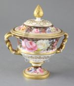 A Royal Crown Derby twin handled urn and cover, painted by Albert Gregory, painted with continuous