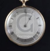 A 19th century French gold keywind hour? repeating pocket watch, with Roman dial.