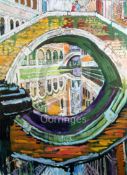 § John Bratby (1928-1992)oil on canvasFigures on a bridge in Venicesigned and dated '8848 x 36in.