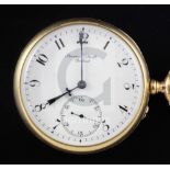 An Edwardian 18ct gold keyless lever open faced pocket watch by Sharman D. Neill, with interior