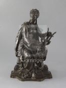 After Bourety. A 19th century French bronze allegorical figure of Music, height 14in.