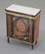Denis Hillman. A Louis XVI style marquetry inlaid marble topped side cabinet, the white carrara