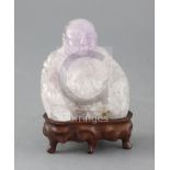 A Chinese amethyst quartz figure of Budai, bearing a Sidney L Moss label, height 14.5cm including