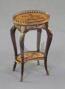 Denis Hillman. A Louis XV style marquetry inlaid miniature two tier etagere, with pierced