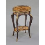 Denis Hillman. A Louis XV style marquetry inlaid miniature two tier etagere, with pierced