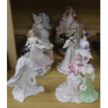 Six Coalport figures and two others tallest 29cm