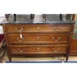 A late 18th century French Directoire period mahogany commode, with marble top W.127.5cm