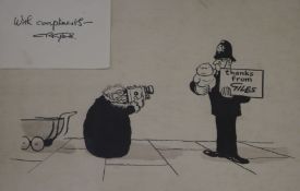 Giles (Daily Express Cartoonist), an original artwork, Grandma photographing a policeman,