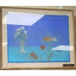 Bernard Myers (1925-2007), pastel, still life of blue bowl with fruit, signed, 53 x 70cm