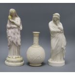 Two items of parian ware and a bisque figure, including a 'Crystal Palace' Art Union bottle vase,