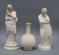 Two items of parian ware and a bisque figure, including a 'Crystal Palace' Art Union bottle vase,