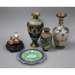 A quantity Chinese and Japanese cloisonne vases and Persian enamelware