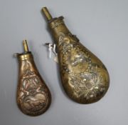 A US brass powder flask and a copper powder flask