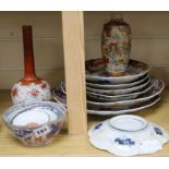 A quantity of Imari ceramics and a Kutani vase vase 24cm