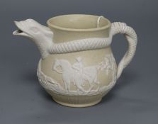 A 19th century yellow ground jug with snake handle height 8cm