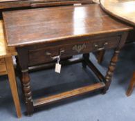 An 18th century and later oak side table W.85cm