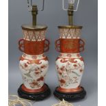 A pair of Meiji period Kutani vases fitted as table lamps height 47cm