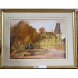Ernest Greenwood, mixed media on paper, view of a chateau, signed and dated '78, 26 x 36cm