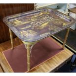 A 19th century papier maché tray on later stand W.77cm