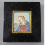 A late 19th century Italian oil on ivory miniature of the Virgin Mary 5 x 4cm