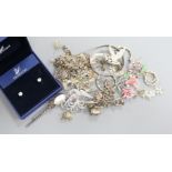 Assorted modern silver jewellery including charm bracelet, earrings and bangle and a small group