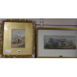 W. Coleman, watercolour, Mother and child with a donkey, signed17 x 12cm, and two Baxter prints of