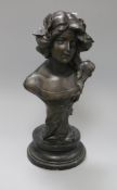 Georg Felix Pfeifer (German 1871-1945), an Art Nouveau black-painted plaster bust of a young lady,