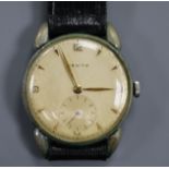 A gentleman's stainless steel Zenith manual wind wrist watch, with subsidiary seconds.